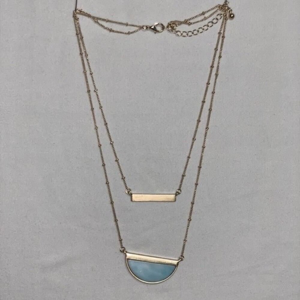 Reversible Gold Bar Necklace Jewelry Half Circle Pendant Double Strand Trendy